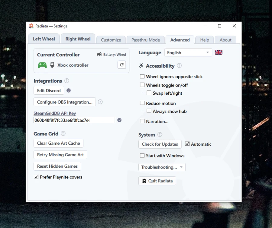 The advanced settings
